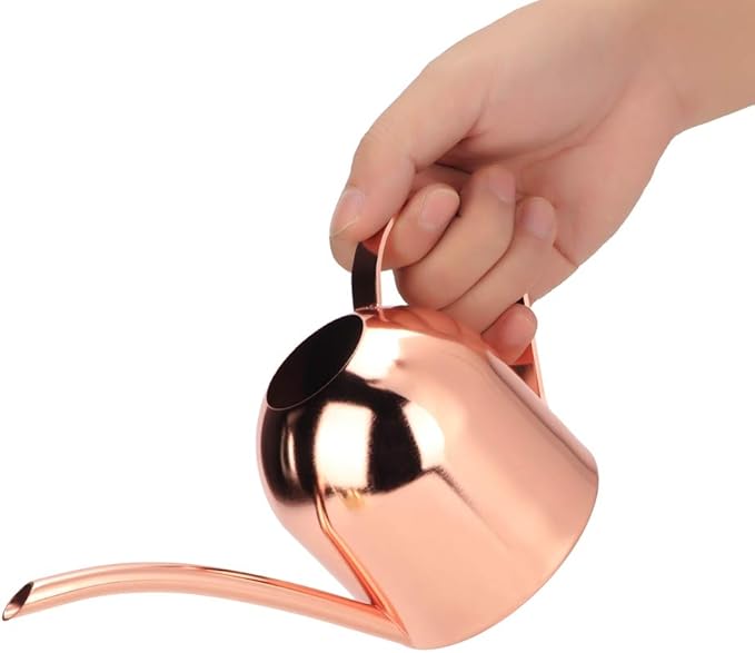 Watering Can Stainless Steel Bonsai Watering Can with Long Spout for House Plants Garden Flower,500ml (Rose Gold)