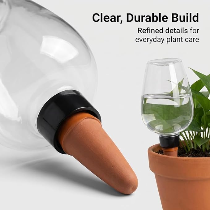 4 pcs Self Watering Globes for Indoor Plants - Top-Fill 11.8oz Clear Plant Watering Devices for Vacation, Plastic Watering Bulbs with Terracotta Spikes