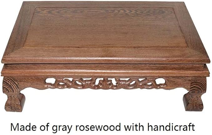 Rectangular Grey Rosewood Stand Oriental Style, 13x8x4 Inch LWH Plant Flower Vase Stand, Multiple Display Gray Wood Stand Small Table
