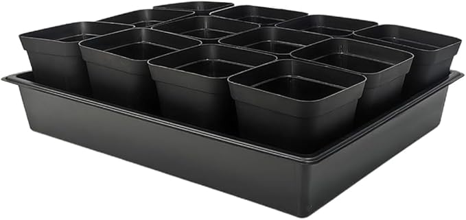RooTrimmer 3.5 inch (9CM) Square Nursery Pots 60pcs, Sturdy Seedlings Trays 5 Pcs, Seeds Starter Germination Tray, Microgreenings Planter Nursery Propagation 5 Sets