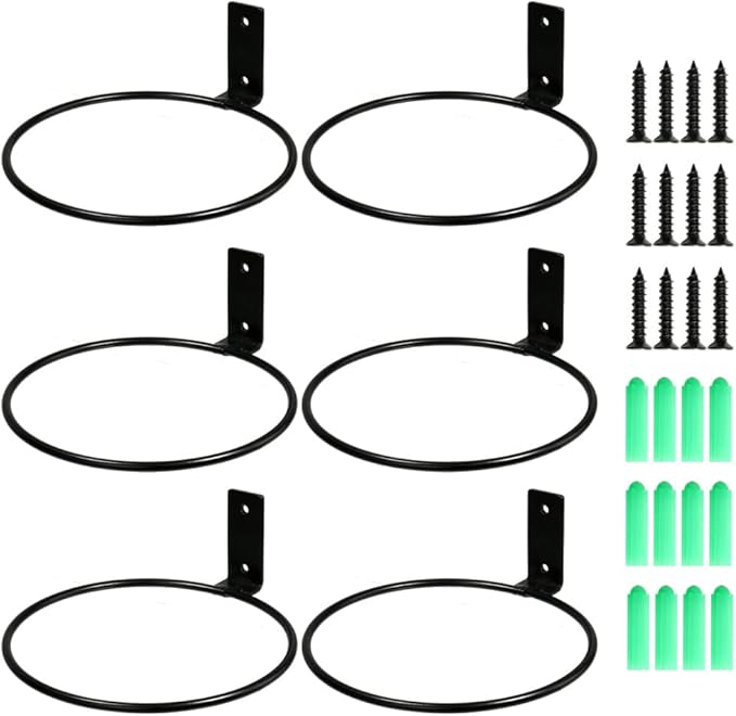 Sivya 6 Pack 6in Flower Pot Holder Ring Wall Mounted Metal Planter Hooks Hangers (6, 6")