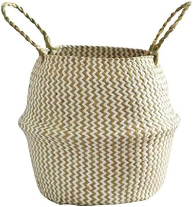 1pc Handmade Bamboo Storage Baskets Nordic Foldable Laundry Straw Wicker Rattan Seagrass Belly Garden Flower Pot Planter Basket