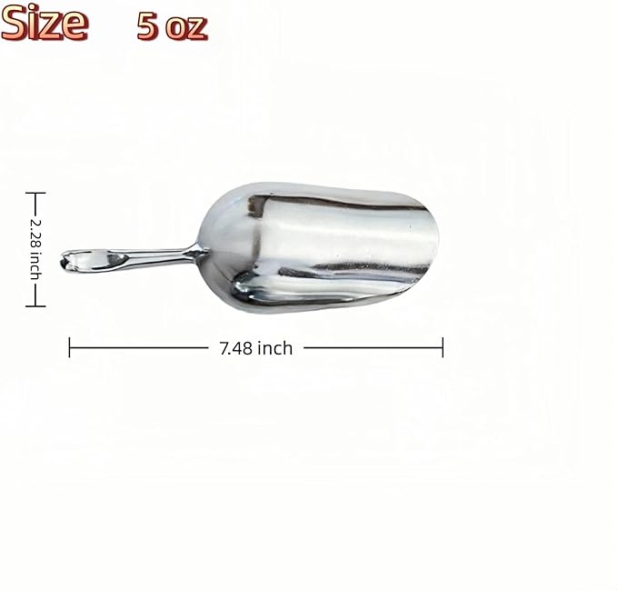 5oz Ice Cube Endurance Scoop, Cast Aluminum Shovel, Kitchen Utility Scoops With Finger Groove Handle, Ideal for Ice Cube, Coffee, Bean, Food, Candy, Flour, Popcorn Rust Free - Silver