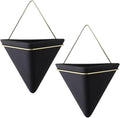 Black Wall Planter, 2Pcs Wall Planter for Indoor Plants, Ceramic Hanging with Metal Frame Geometric Decor for Air Plant Mini Cactus Faux Plants