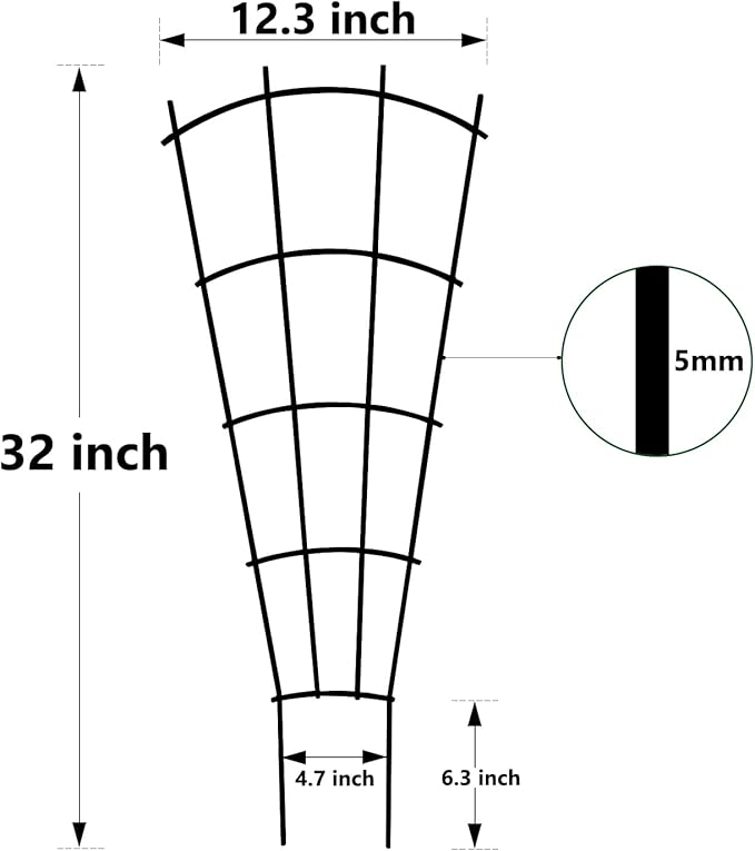 Thealyn 4 Pack 32" Metal Plant Trellis for Pots & Garden Beds, Rustproof Support for Indoor Outdoor Climbing Plants, Vines, Flowers, Fan Shaped, Black
