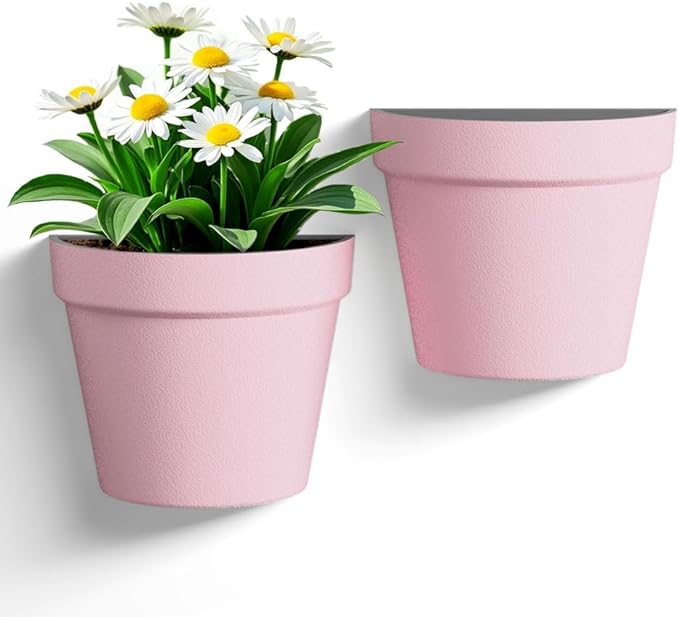 Asnext 2 Pack Plastic Wall Planter for Indoor Plants, 7.5 Inch Hanging Wall Planter Pots, Wall Mounted Succulent Planters (Pink)