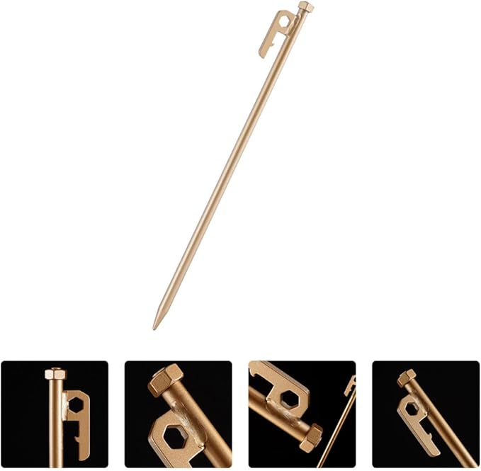 4pcs Stainless Steel Tent Stakes with Brass Nut, Heavy-Duty Non-Rust Ground Pegs for Family Camping and Outdoor Tents