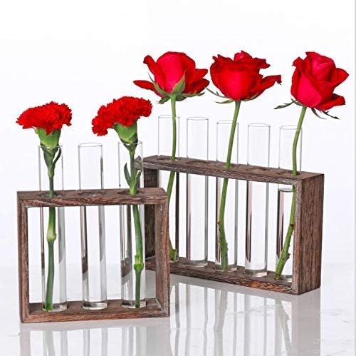 Kingbuy Wall Propagation Station with 5 Test Tube Vases - Vintage Wood Stand Wall Hanging Planter for Plants, Tabletop Terrarium Windowsill Decor Kitchen Herb Garden Accessory, Brown