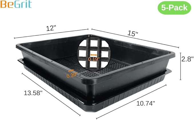 BeGrit Soil Blocking Trays 15x12 inch 5 Set/10 pcs Mesh Bottom Seed Starter Trays for Seedling, Microgreen, Soil Blocks, Wheatgrass