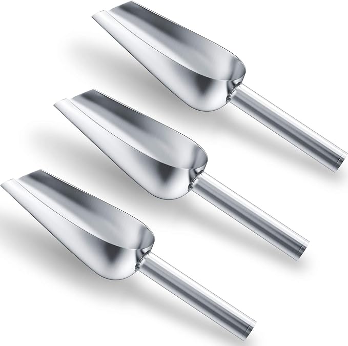 3 Packs 6 Ounce Stainless Steel Ice Scoop Small Metal Food Scoop for Home Kitchen Shop Bar Buffet Ice Cube Candy Popcorn Coffee Beans Food Jars Canister