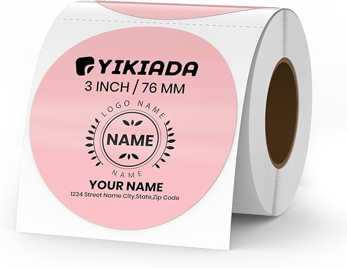 Pink Circle Thermal Labels Vinyl 3 Inch Self-Adhesive Round Stickers Roll Waterproof Printer Decals Name Tag for QR Code DIY Office Address 500 PCS