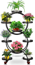 6 Tier Metal Plant Stand Indoor/Outdoor Multiple Flower Pot Holder Shelf with 9 Round Trays, Flower Pot Stand Plant Rack for Patio Living Room Corner Balcony, Black