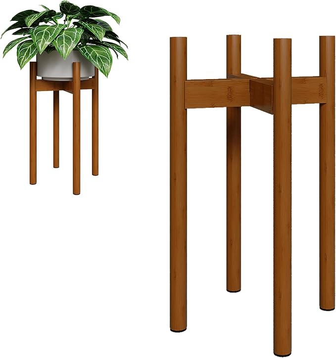GENTINGBRO Adjustable Plant Stand Indoor, Bamboo Plant Stand Fits 8 9 10 11 12 Inches, Small Corner Planter Holder for Indoor Plants, Single Floor Plant Stands for Living Room Balcony, Light Brown Tall