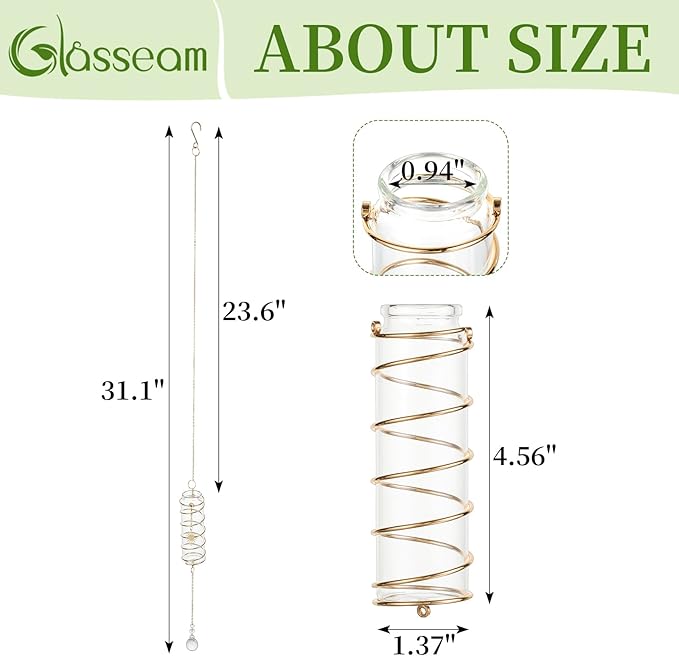 Glasseam Hanging Propagation Stations with Crystal Suncatchers Glass Wall Planters for Indoor Plants Hydroponics - 4Pcs Propagation Tubes Jars with Metal Chain for Home Decor - Unique Gift for Women