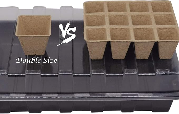 Seed Starter Kit with 100 Peat Pots for Seedlings Seed Starter Tray, 5 Plastic Growing Trays with Water Strainer & Adjustable Humidity Dome Outdoor or Indoor Herb Garden Nursery