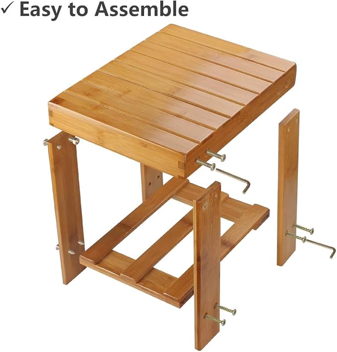 ASelected Bamboo Bench Stool, 10 inch Wooden Foot Step Stool for Bedroom Kitchen Mudroom Foyer Entryway Small Bench Shoe Stool