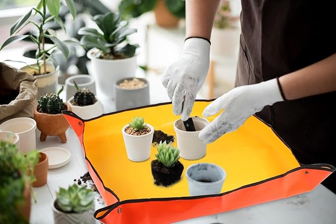 Azureblue Foldable Waterproof Plant Repotting Mat for Indoor Plants, Suitable for House Plants, Succulents, Potting Soil, Portable, Easy to Clean (Extra Large 39.4 x 39.4 (Orange))