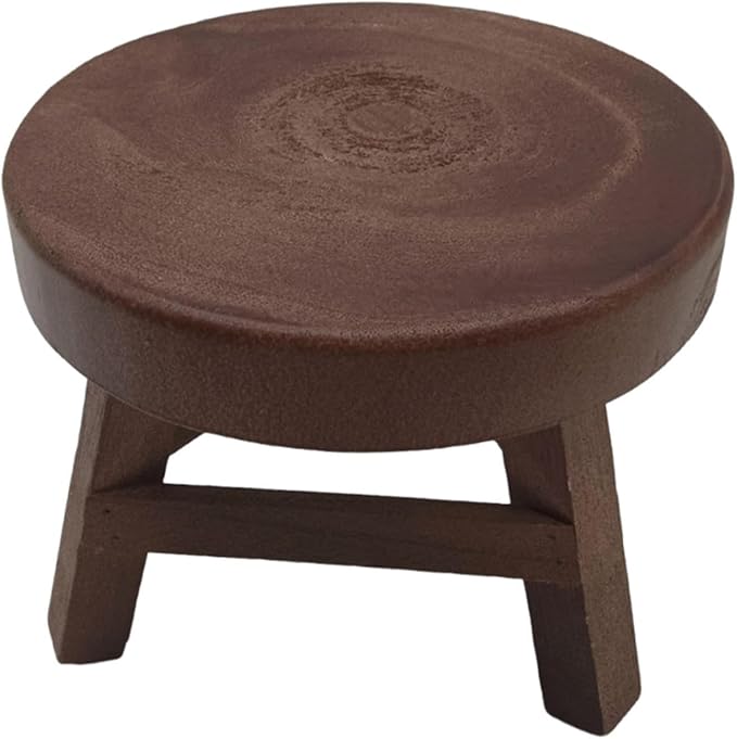 MYCENSE Wooden Stool Plant Stand for Indoor & Outdoor, Sturdy Flower Pot Stands Plants Shelf Potted Rack, Round Footstool, Decoration Racks for Home Office Garden Patio, B Brown 18x15cm