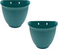 The HC Companies 8 Inch Garden Wall Planter - Plastic Hanging Plant Pot for Indoor Outdoor Flowers, Herbs, Dusty Teal (Pack of 2)