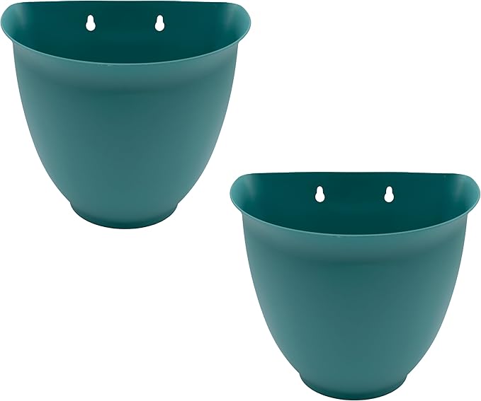 The HC Companies 8 Inch Garden Wall Planter - Plastic Hanging Plant Pot for Indoor Outdoor Flowers, Herbs, Dusty Teal (Pack of 2)
