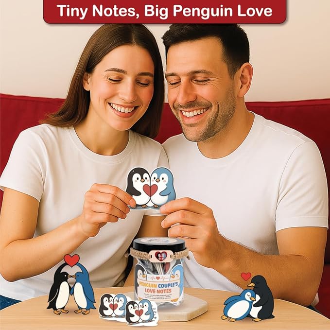 60 Love Notes For Him Her, Penguin Couple's Love Notes, Anniversary Card Long Distance Relationship Gifts For Boyfriend Girlfriend