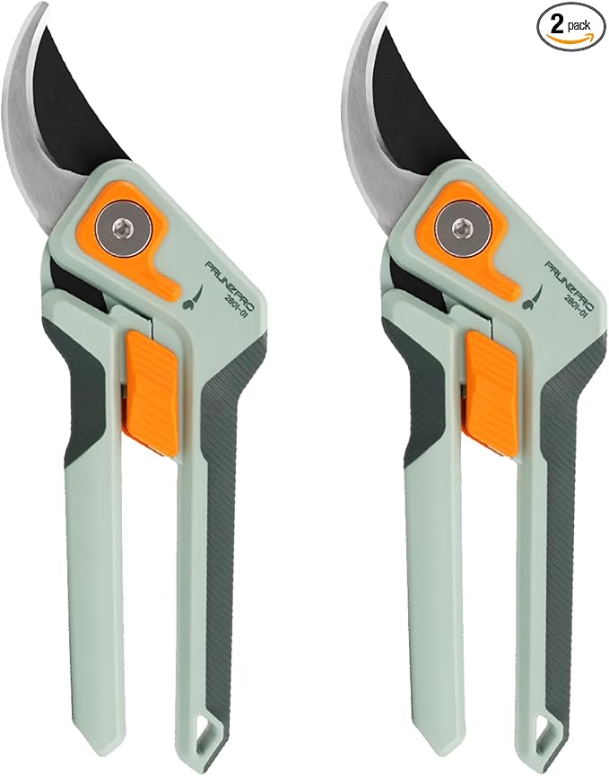 PrunePro 8" Professional Pruning Shears for Gardening 2 Pack Bypass Hand Pruner Stainless Steel Sharp Garden Scissors Plant Flower Rose Garden Clipper
