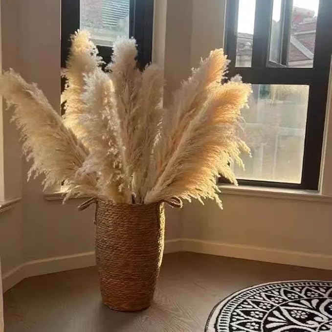 Tall Rattan Woven Planter Basket for Indoor Plants – Grass Flower Pot with Handles & PP Liner, Farmhouse Storage Basket, Multi-Functional Rustic Planter for Home Decor (Medium)
