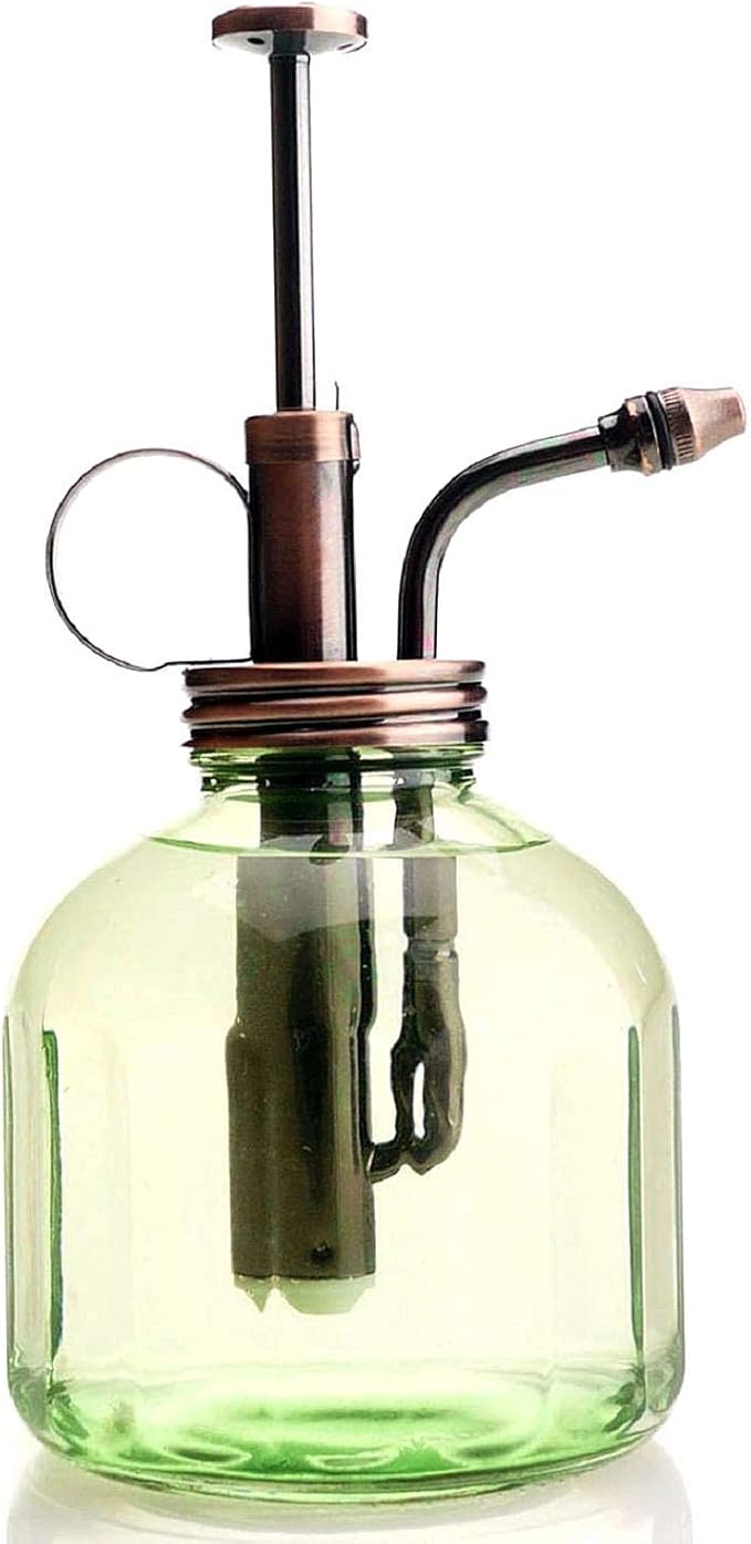 Plant Mister- Green Glass Bottle & Brass Sprayer (Antique Copper)