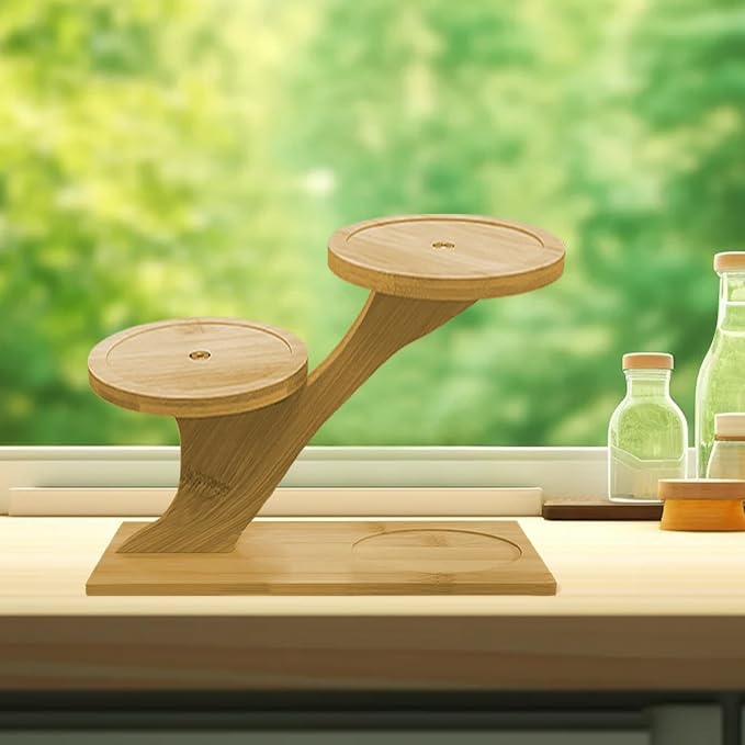 1 Pack Tabletop Plant Stand Indoor Small Windowsill Flower Shelf Bamboo Mini Succulent Windowsill Shelf Bamboo Trayfor Home, Office, Living Room, Bedroom Decoration(Without plant pot)