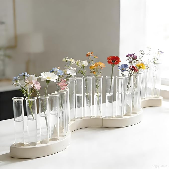 Round Vase Resin Mold Silicone for Plant Propagation Station with 6 Acrylic Test Tubes, Epoxy Resin Casting Mold for Hydroponic Flowers, Home Office Decor, DIY Craft Gift (A)
