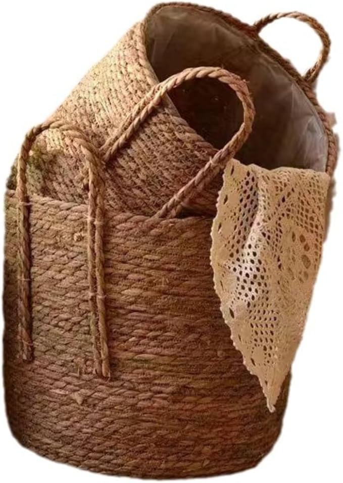 Handmade Rattan Woven Flowerpot Straw Woven Storage Basket Plant Holder Flower Pot Planter Balcony Home Decoration(13.78''X11.81''X13.78'')