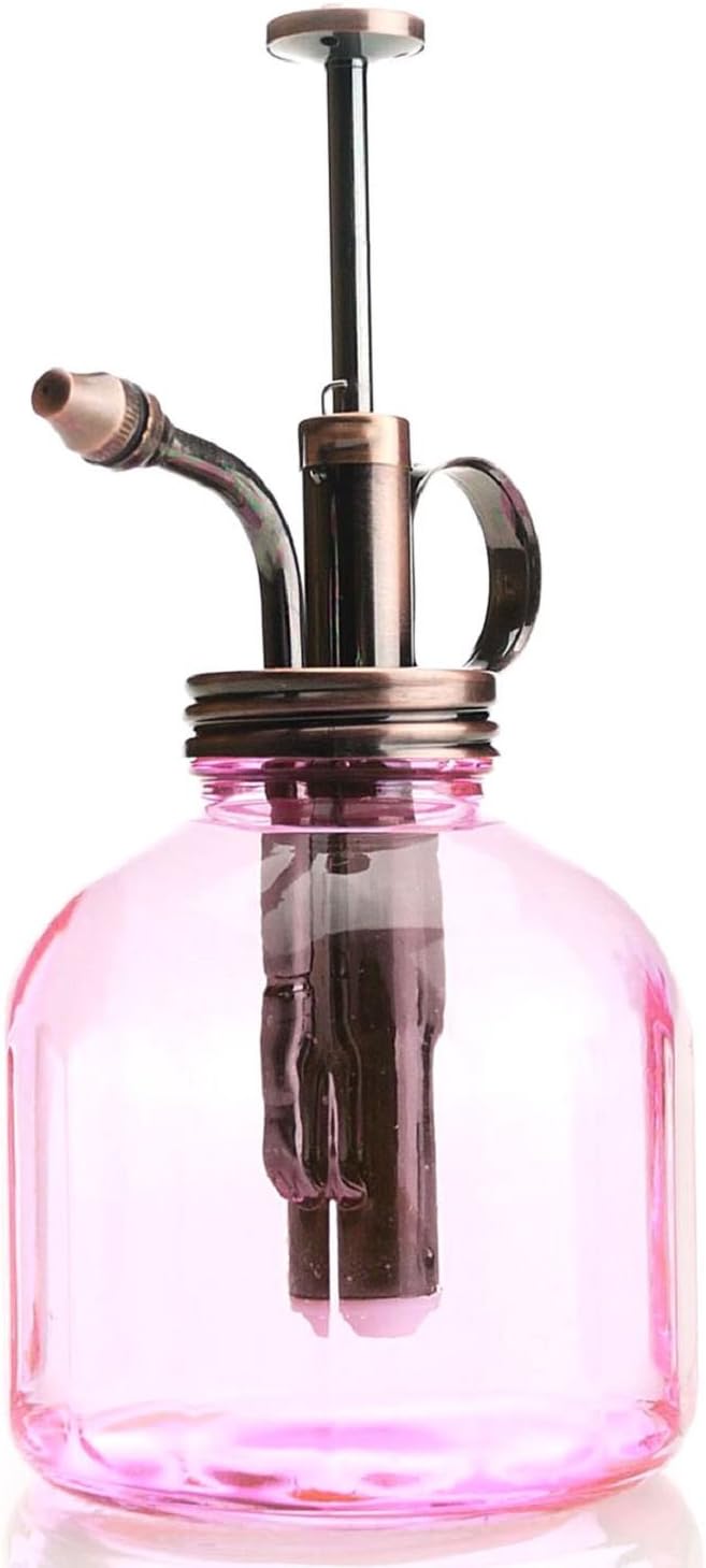 Plant Mister- Pink Glass Bottle & Brass Sprayer (Antique Copper)