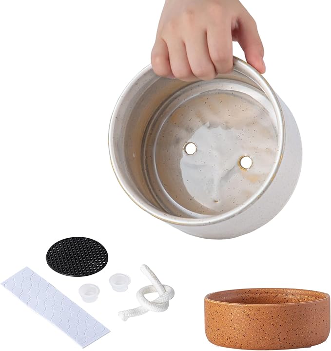 Self Watering Plant Pot: 6 Inch Ceramic Planter with Drainage Hole & Water Storage Plus - Flower Pot for Indoor & Outdoor Plants (Retro Grey, Small)