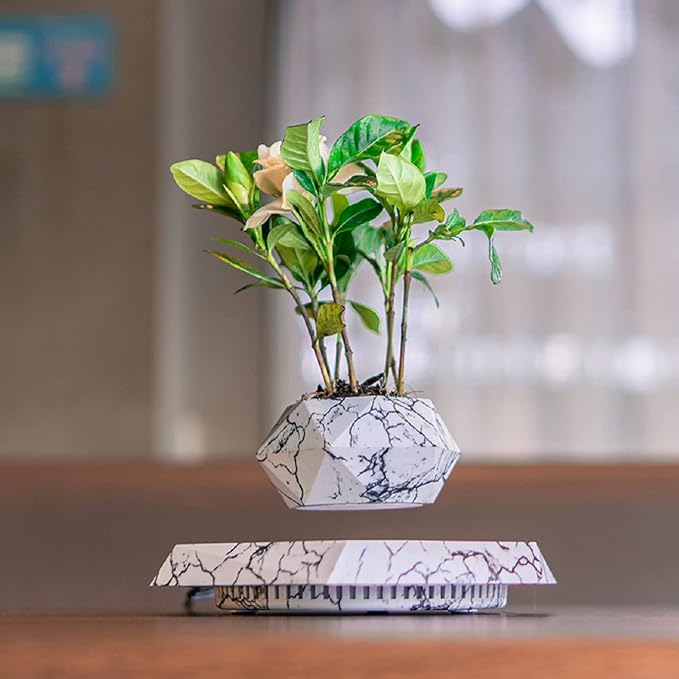 Marble Nursery Pot - Floating Planter for Succulents, Indoor Decor, 360° Sunlight Exposure (9.45 x 9.85 x 7.09 inches)