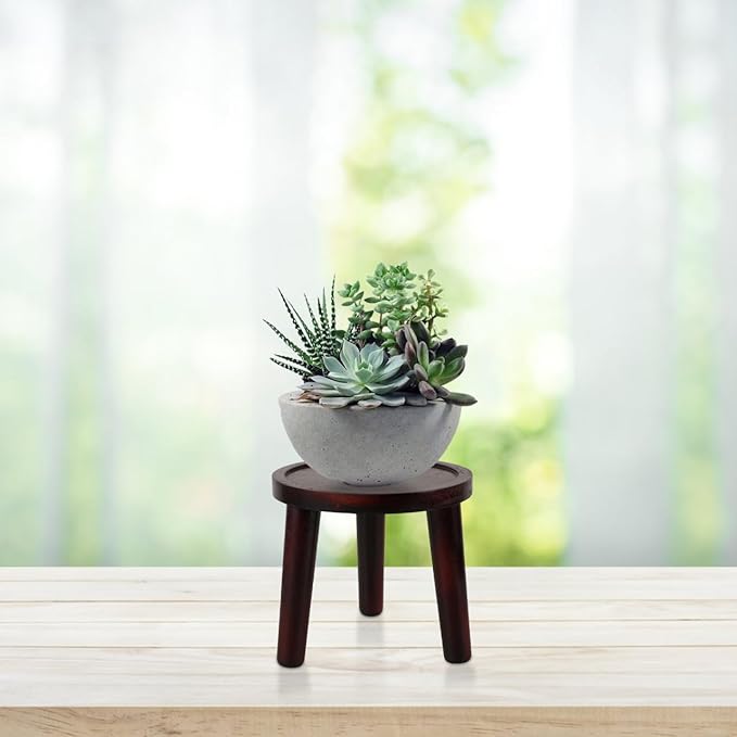 HANABASS Round Wooden Stool for Plant Stand, Potted Decor, Garden tool, Bonsai Display Rack or Home Shelf | Solid Wood Step Stool, Garden & Table Accent in Brown, 5.9 Inches