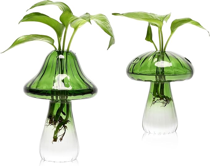 Mushroom Glass Vase Propagation Stations Flower Vases Home Decor Mushroom Planter Cute Vases Garden Decoration Set of 2