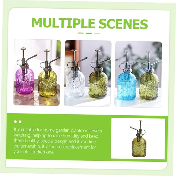 Toyvian 350ml Glass Plant Mister Spray Bottle Leaf Pattern for Indoor Gardening and Potted Plants Hand Pump Sprayer for Watering and Moisturizing