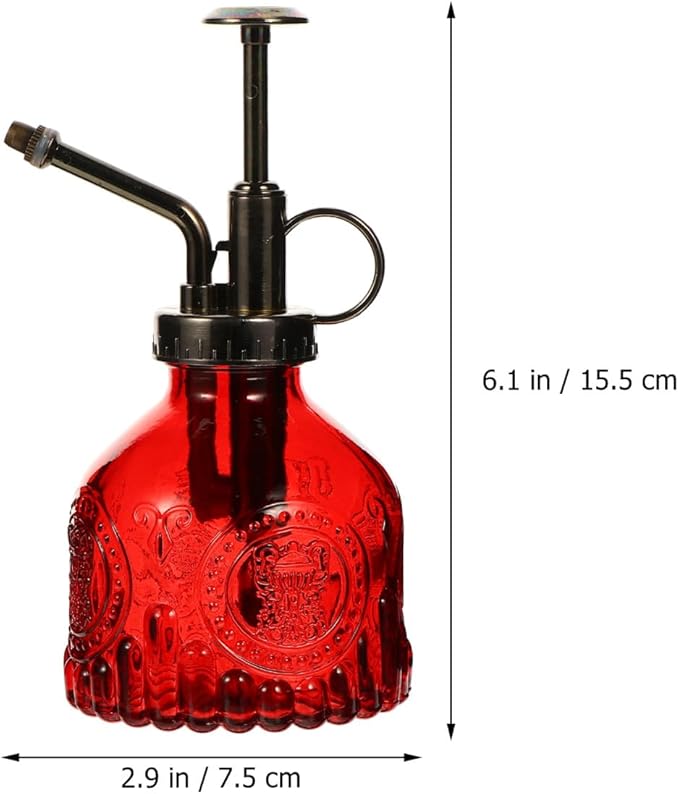 GALPADA Vintage Embossed Glass Watering Spray Bottle for Plants – Portable Handheld Mister Manual Press for Indoor and Outdoor Garden Use