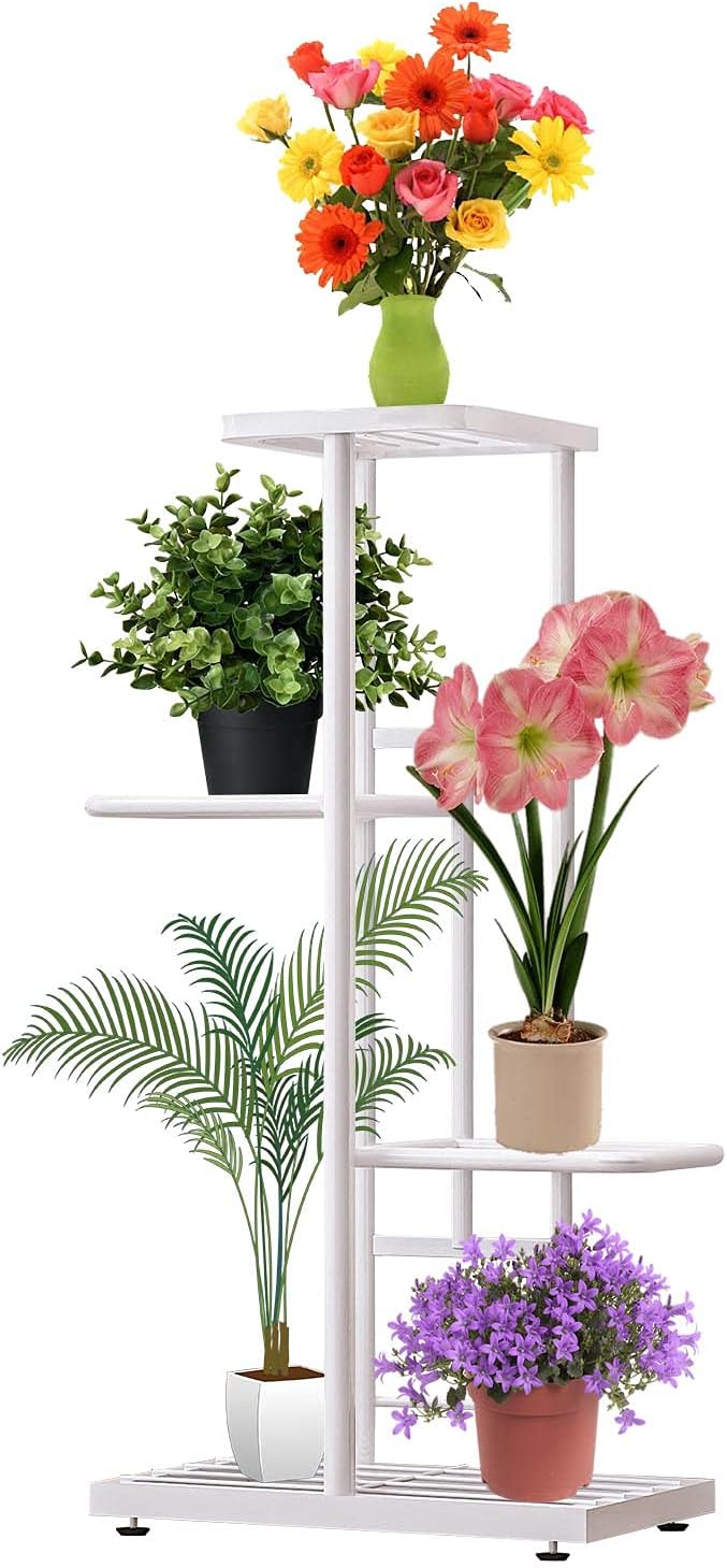 MTB Garden 4 Tier Metal Plant Stand for Indoor Outdoor Flower Pot Display Planter Shelf, White