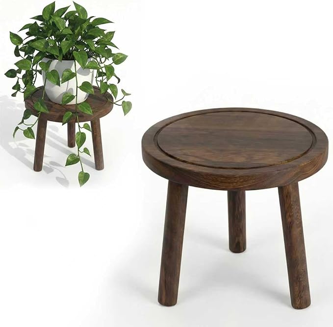 Wood Plant Stands Indoor, Updated Single Plant Stand Modern Plant Table for Large Plants, Wooden Plant Stool, Tall Plant Holder Small Round Side for Living Room, Balcony, Office (Dark Brown)