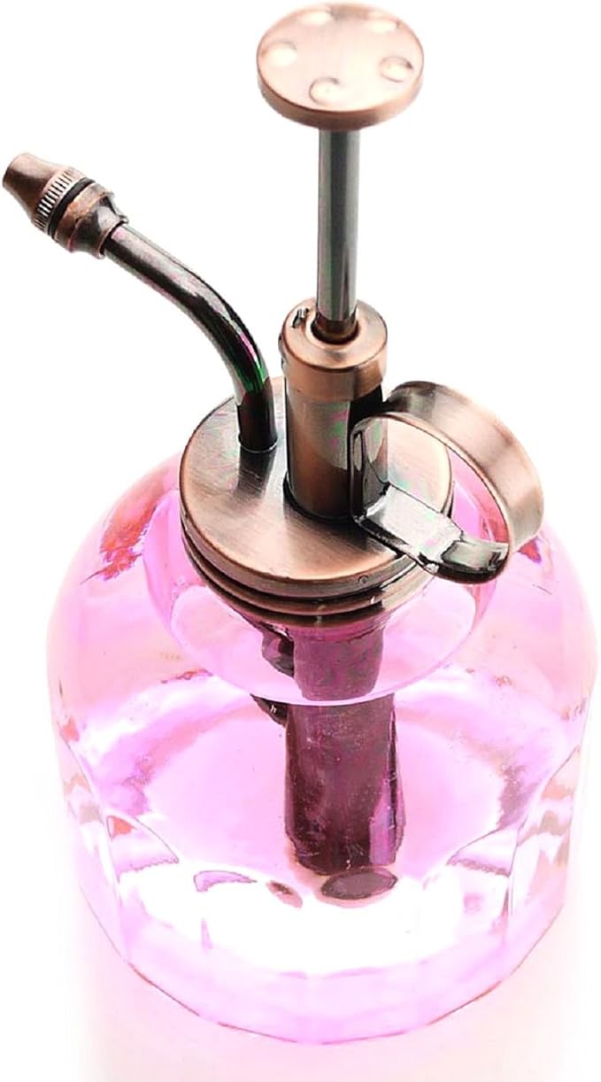 Plant Mister- Pink Glass Bottle & Brass Sprayer (Antique Copper)