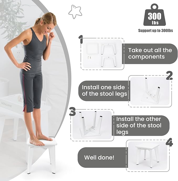 StrongTek Bamboo Step Stool for Kids and Adults, Sturdy and Versatile Short Foot Stool for Bathroom, Kitchen, Bedroom, Compact 10-inch Small Wood Stool, Plant Stand (White)