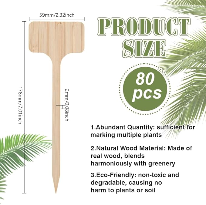 80 Pcs Bamboo Plant Labels, 7 Inch Tall Wood Plant Labels Garden Plants Name Tag Markers for Seed Potted Herbs Flowers Vegetables Indoor Outdoor Use