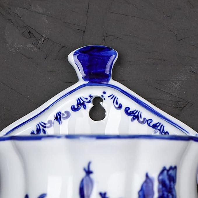 Blue & White Porcelain Wall Vase,Water Bottle Shape Hydroponic Vase Wall Planter for Indoor, Outdoor (C)