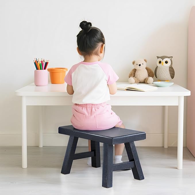 Wooden Step Stool fo Kids Handcrafted Solid Wood Stool with Chamfered Edges, 11" L x 7" H x 7.10" W - Multi-Functional Footrest, Small Step Stool with Anti-Slip Caps - Durable and Sturdy