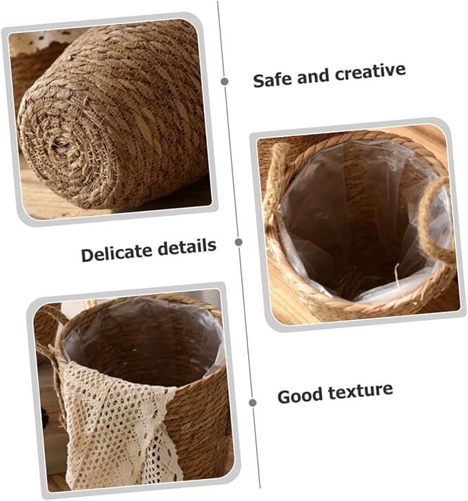 YARNOW Woven Flower Basket Plants Pots Indoor Seagrass Storage Vintage Vase Large Planters for Indoor Plants Rattan Multi-Purpose Garlic Seaweed