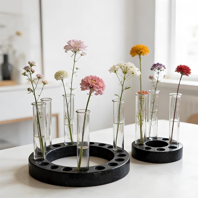 Round Vase Resin Mold Silicone for Plant Propagation Station with 6 Acrylic Test Tubes, Epoxy Resin Casting Mold for Hydroponic Flowers, Home Office Decor, DIY Craft Gift (B)