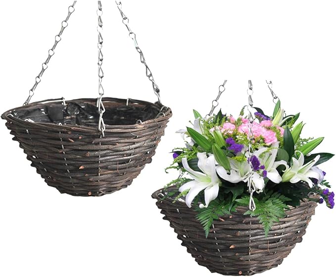 Hemoton Rattan Hanging Basket for Plants Seagrass Hanging Planters Indoor Outdoor Plant Flower Pots Woven Straw Planter Ceiling Flower Pots for Garden Home Decoration 2pcs