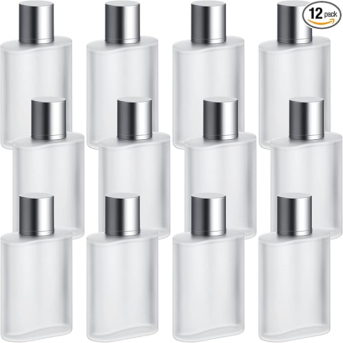 Tessco for you 12 Pcs 50/100ml Frosted Glass Bottle Perfume Atomizer Refillable Spray Empty Perfume Dispenser Fine Mist Atomizer Cosmetic Container for Travel Men Women (3.4 Ounces,Silver Gray)