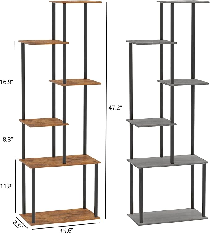 Plant Stand Indoor, 6-Tier Tall Plant Shelf Multiple Metal Wood Flower Pot Holder for Living Room Office Balcony Patio, Rustic Brown